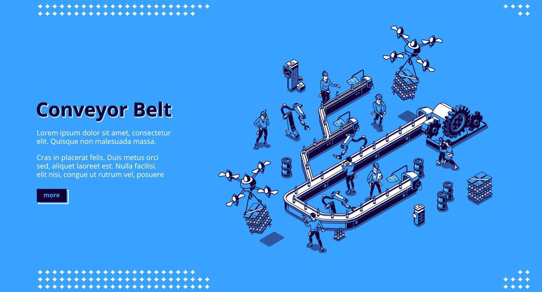 Conveyor belt isometric landing page smart factory vector