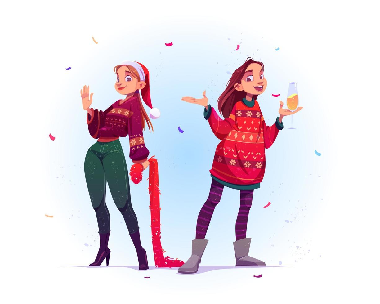mujeres en suéteres celebran la navidad vector