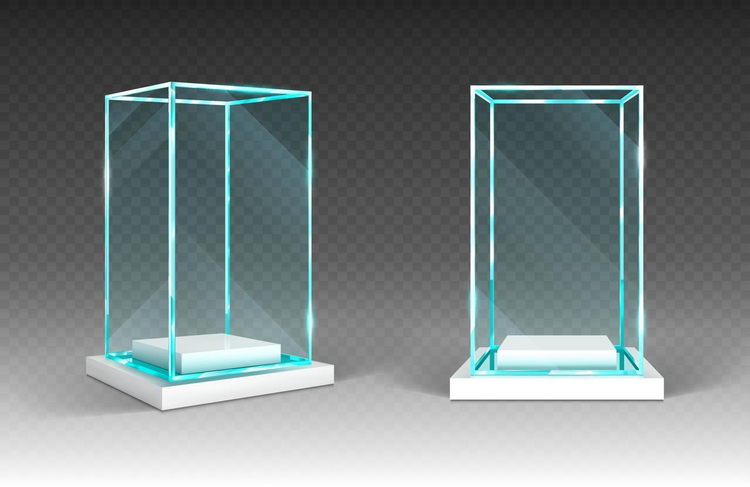 Glass showcase, display, exhibit transparent box vector