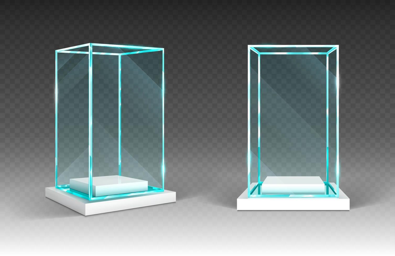 Vitrina de cristal, pantalla, caja transparente de exhibición. vector