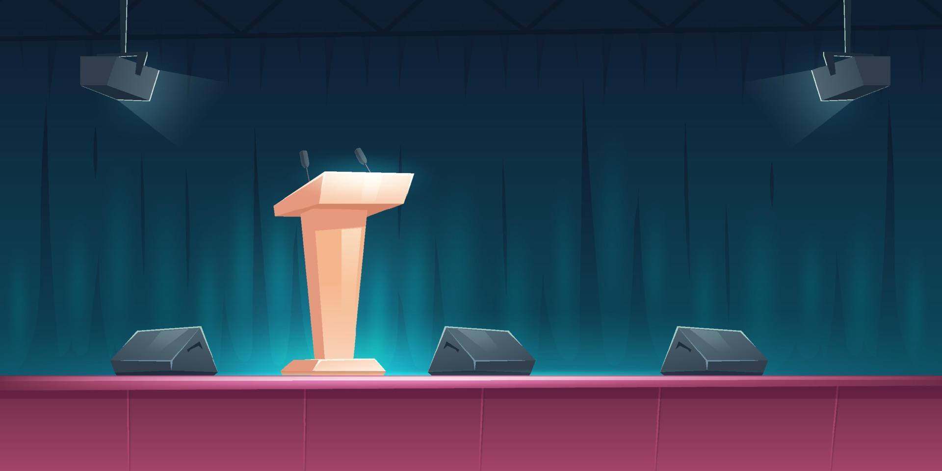 Podium, tribune with microphones on stage vector