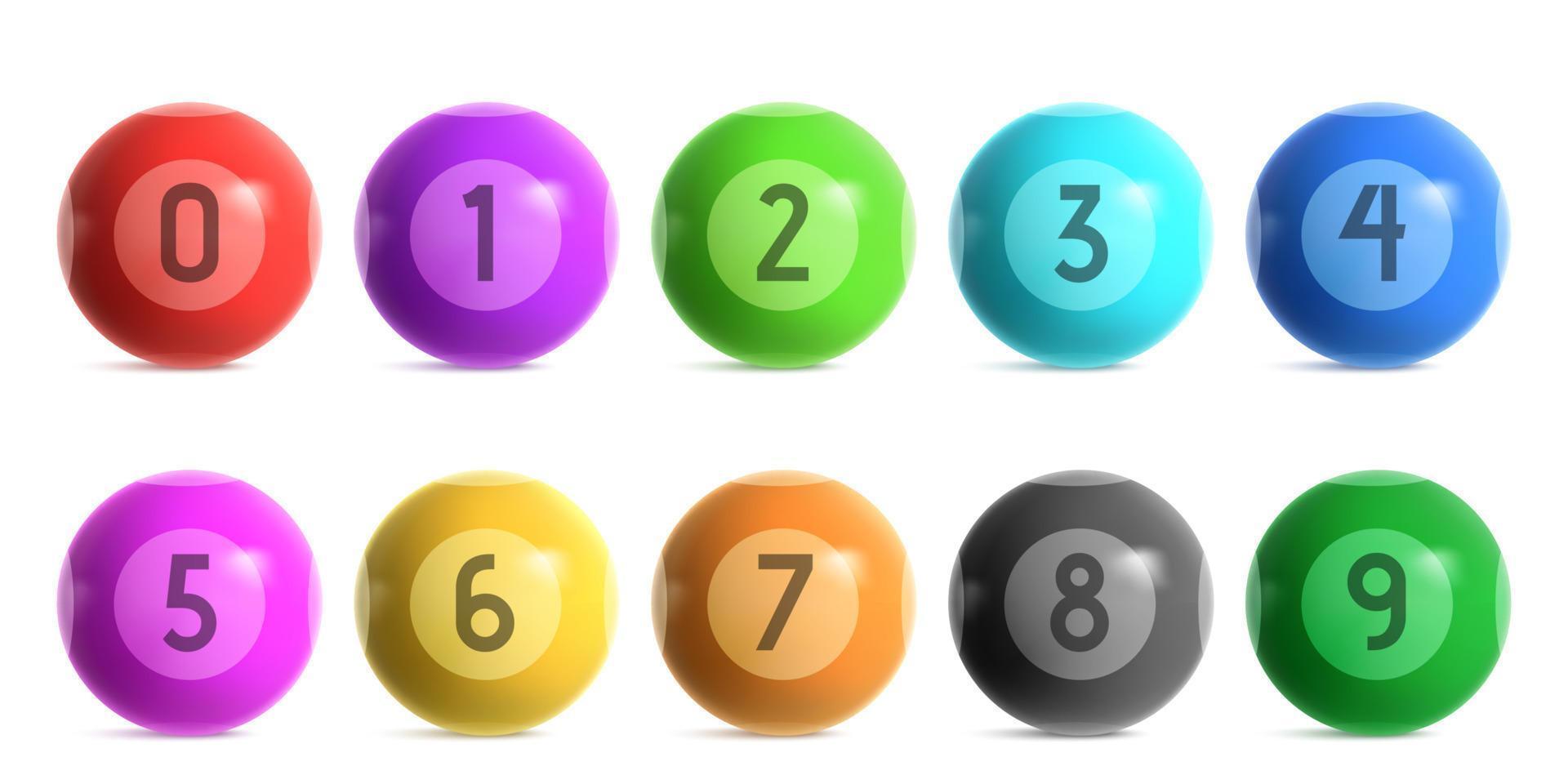 Bingo lottery balls with numbers from zero to nine vector