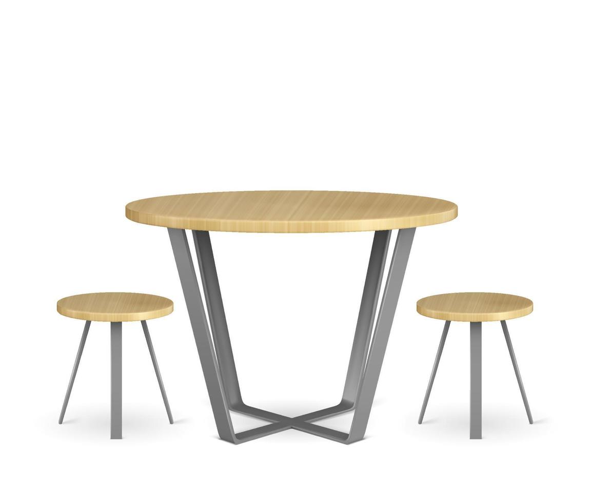 mesa redonda de madera y sillas circulares conjunto aislado vector