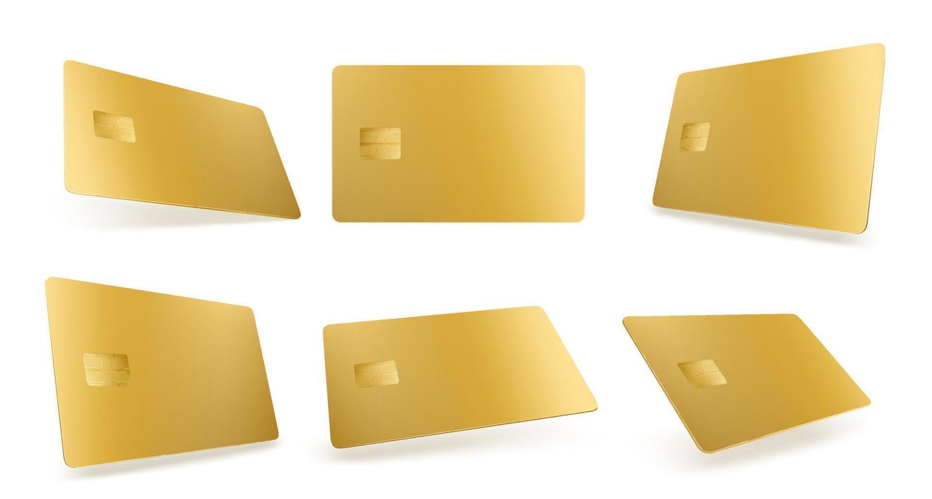 Gold credit card mockup, isolated blank template vector