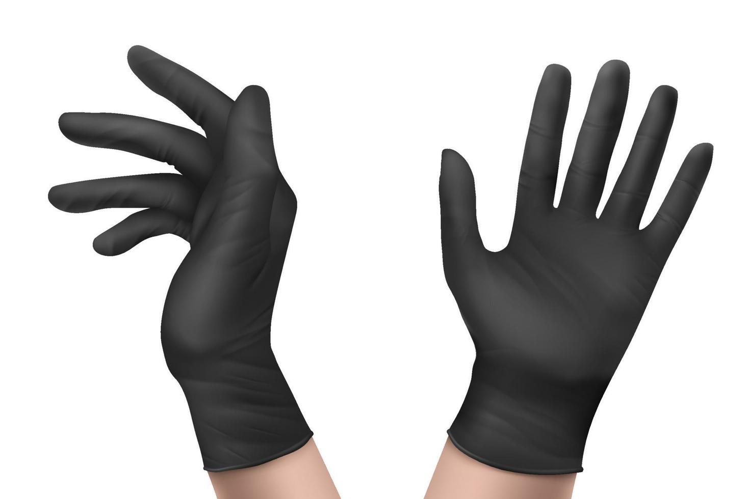 guantes de nitrilo en la mano vista frontal o lateral aislados vector
