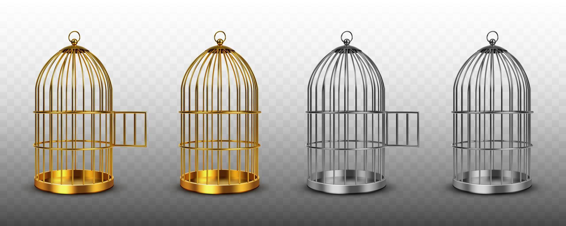 Bird cages, vintage empty birdcages isolated set vector