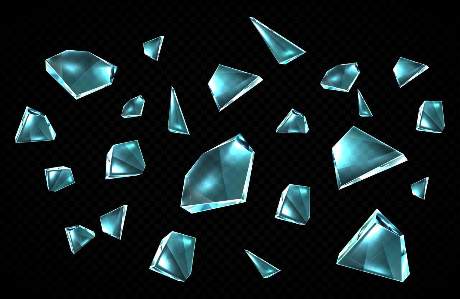 Broken glass shards isolated on black background vector