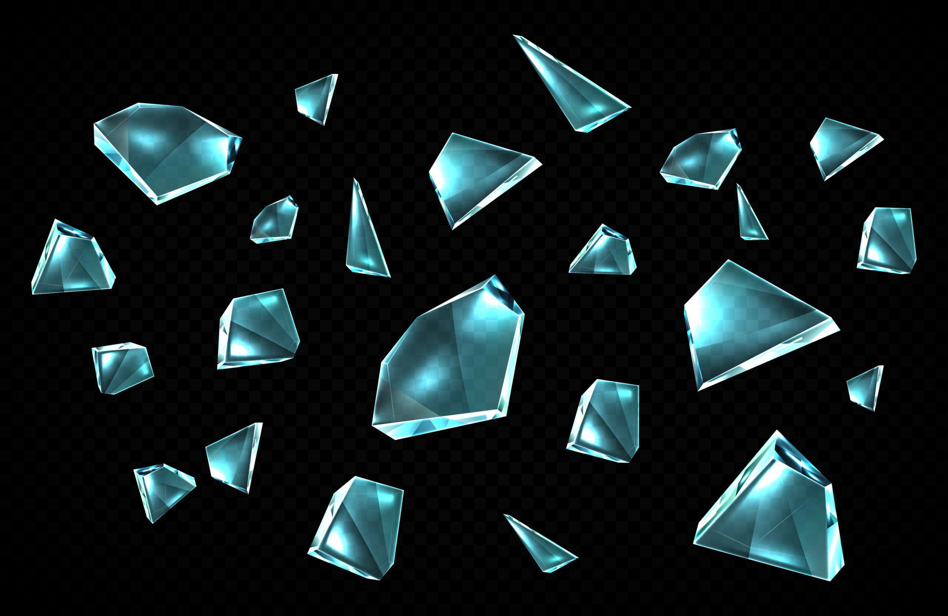 Broken glass shards isolated on black background 15370097 Vector Art at  Vecteezy