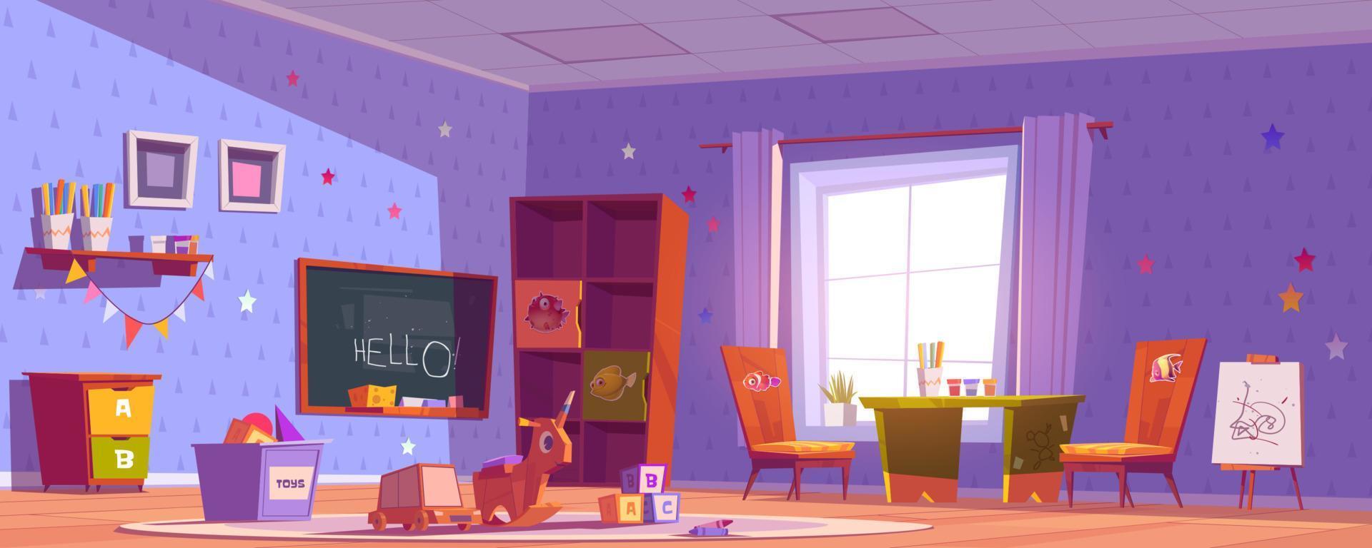 Kindergarten room, daycare center with toys vector