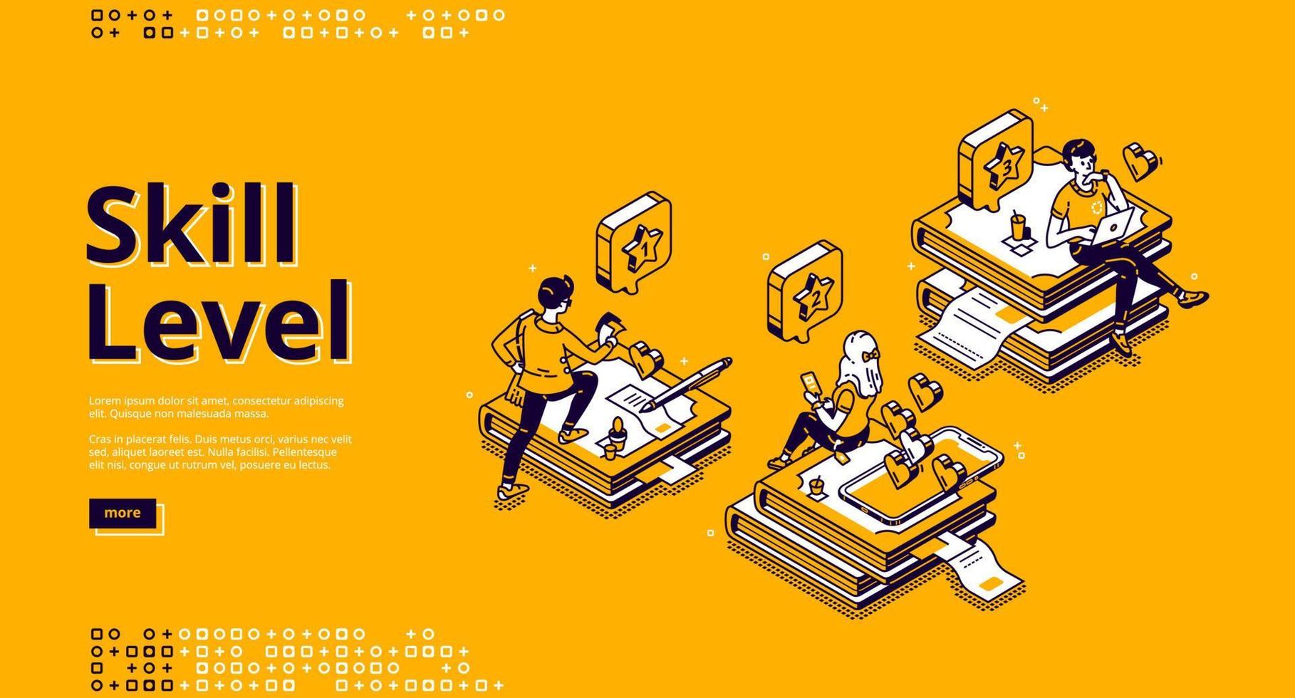 Skill level isometric landing page, education vector