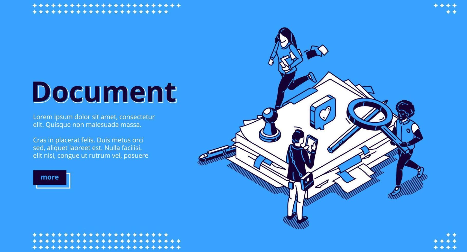 Work with documents, bureaucracy isometric landing vector