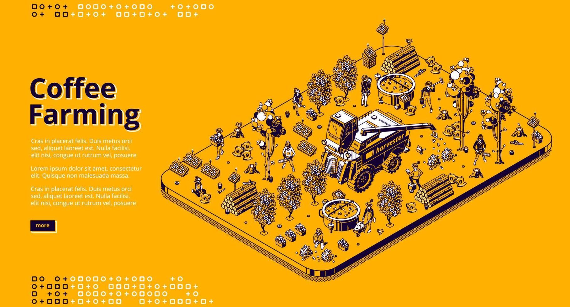 Vector isometric banner of coffee farming