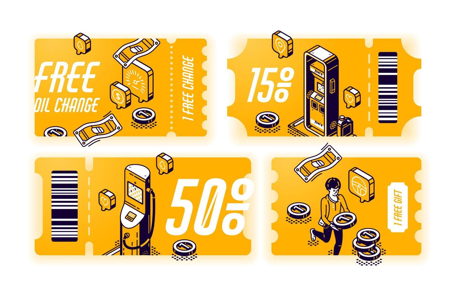 Yellow coupons for free oil change vector