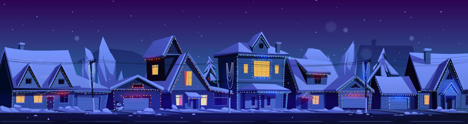 Residential houses with christmas decoration vector