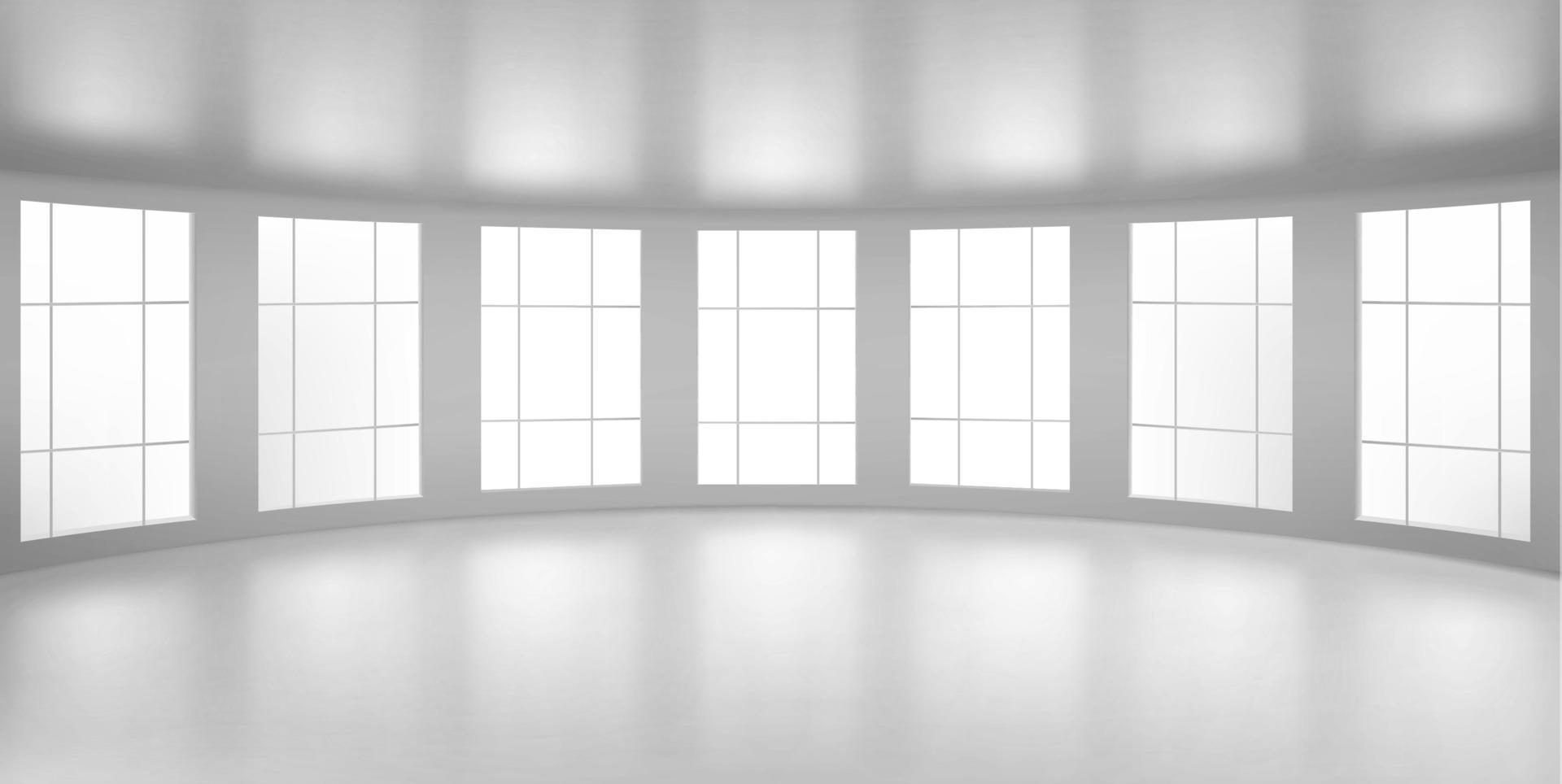 Empty round room, 3d office with large windows vector