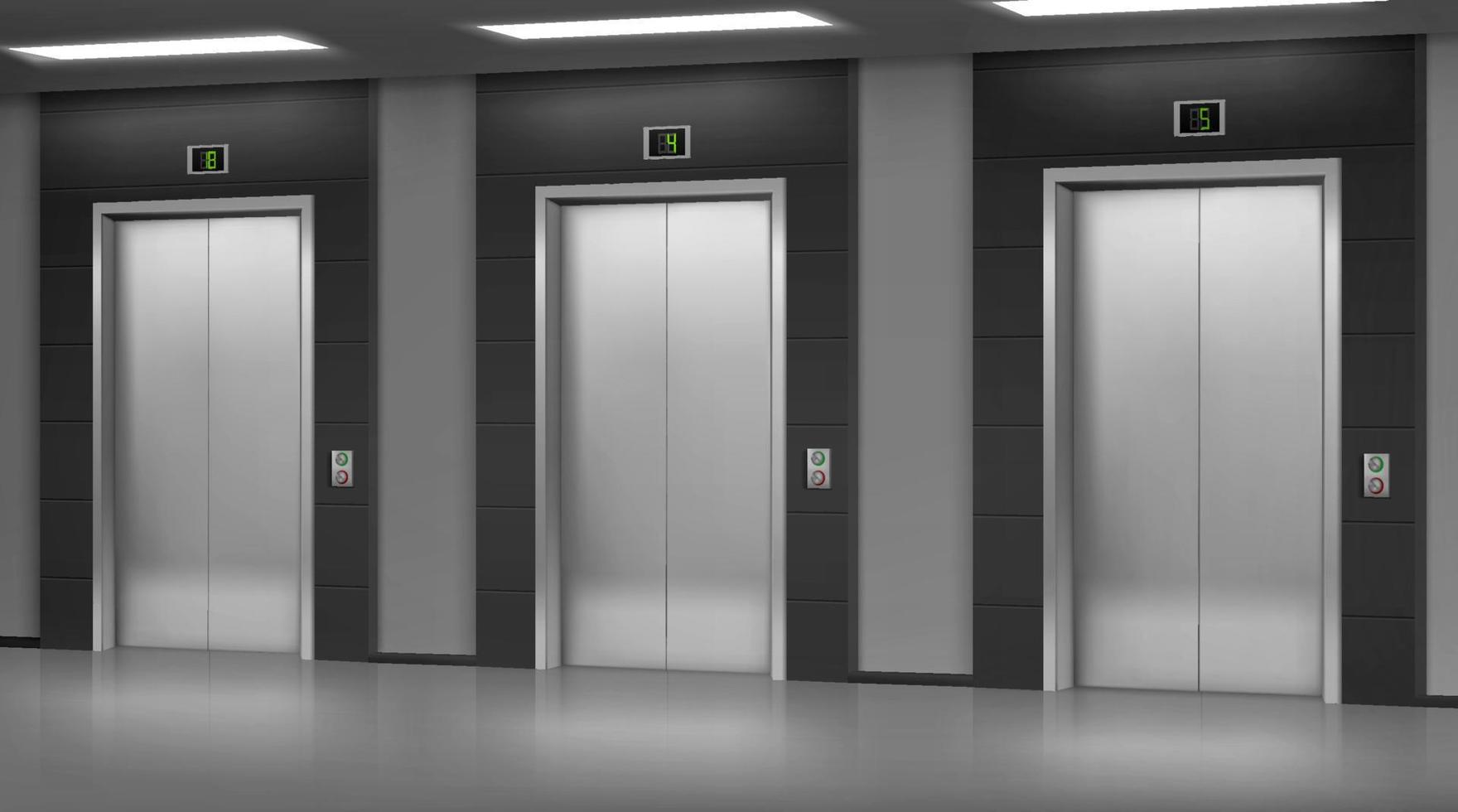 Steel elevator with closed doors in hallway vector