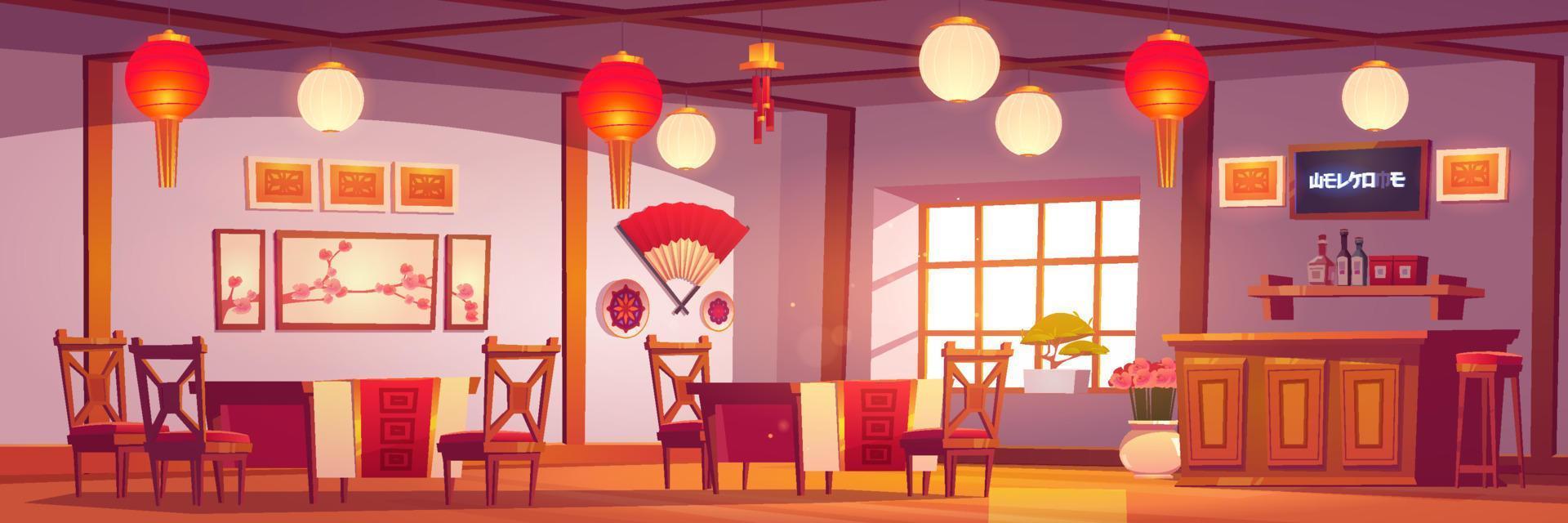Chinese restaurant interior, empty asian cafe vector
