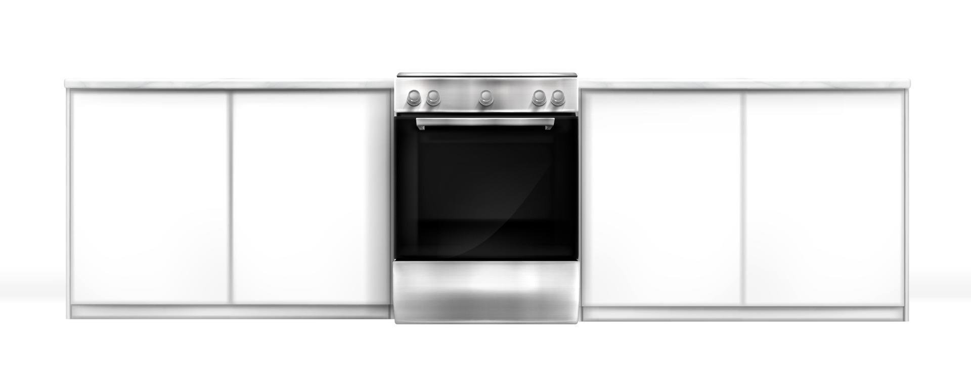 Oven in kitchen desk, electric built-in appliance vector