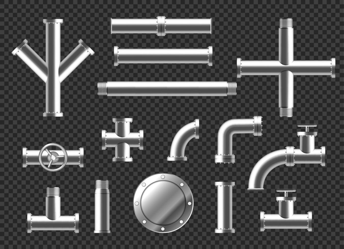 pipes and plumbing fittings realistic vector set