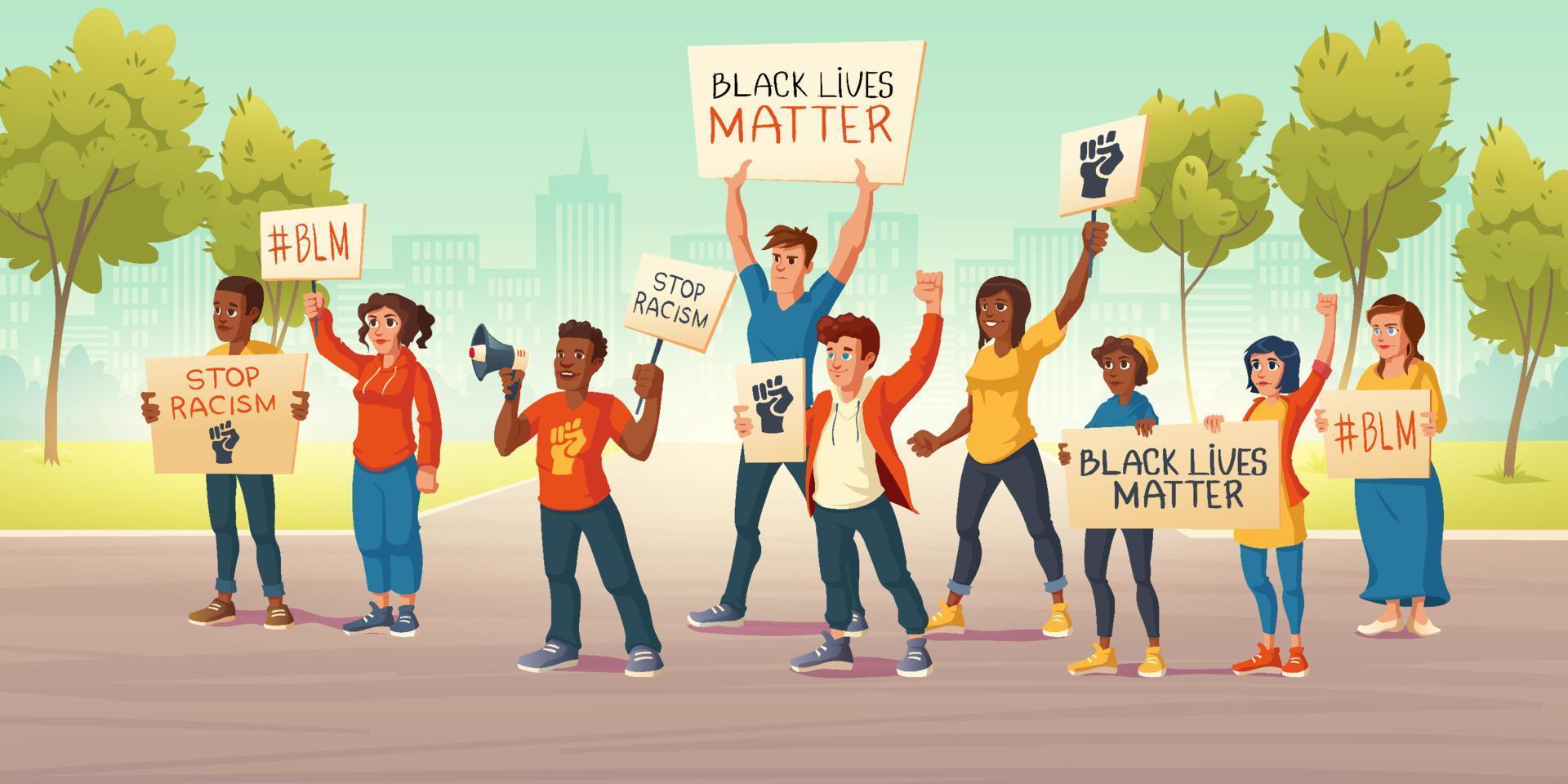 People hold banners with black lives matter vector