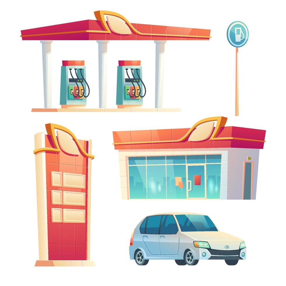 Gas station refueling service isolated items set vector