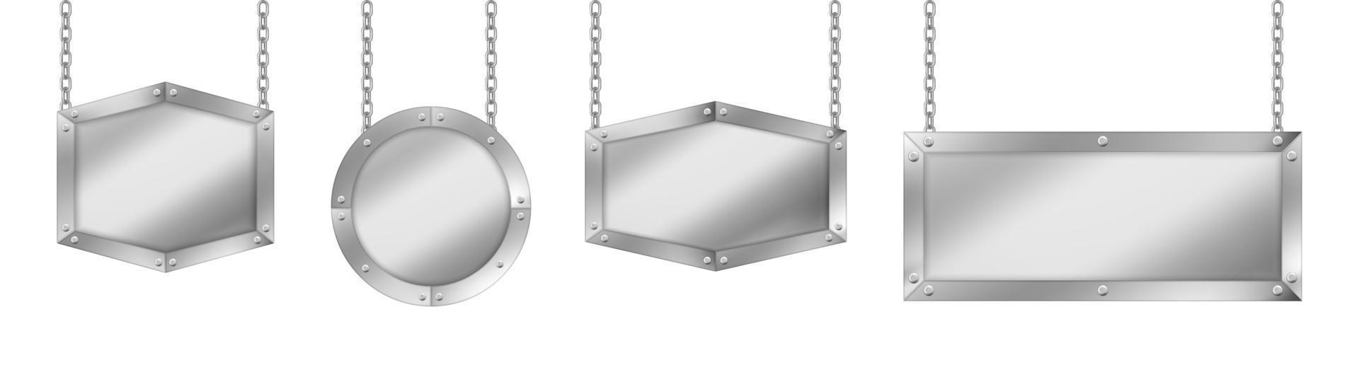 Vector metal signboards hanging on chains