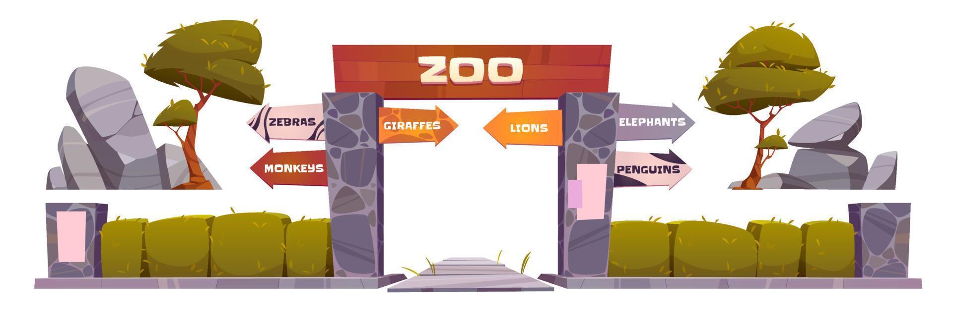 Vector cartoon set of zoo entrance