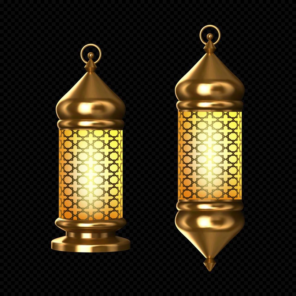 Arabic lamps, gold arab lanterns with ornament vector