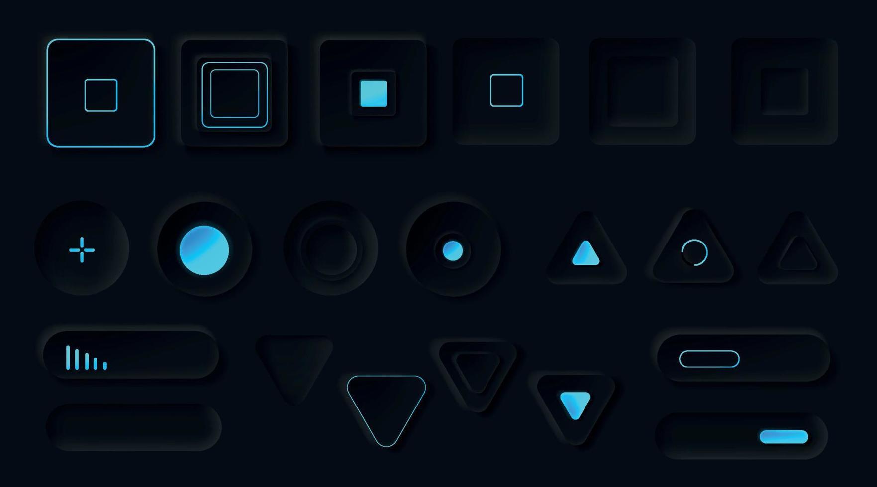 Control buttons with neon backlight vector set