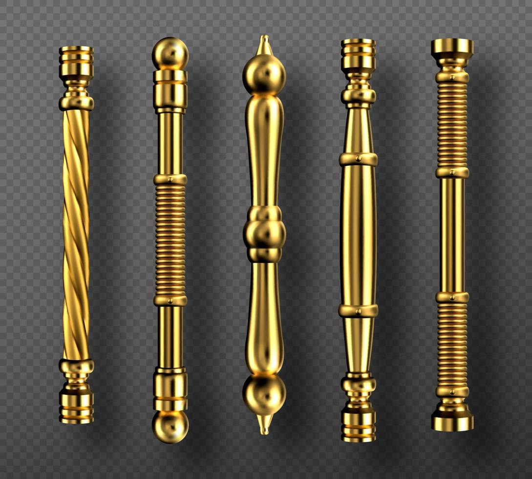 Gold door handles in baroque style, classic knobs vector