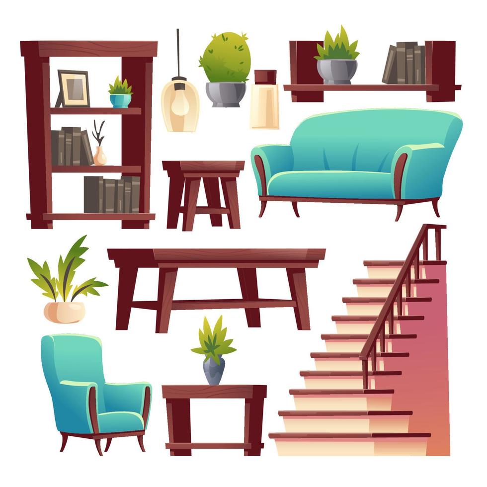 Rustic house hallway interior isolated stuff set vector