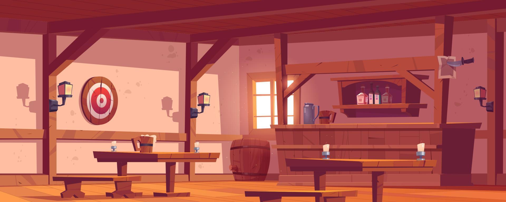 Old tavern, vintage pub with wooden bar counter vector