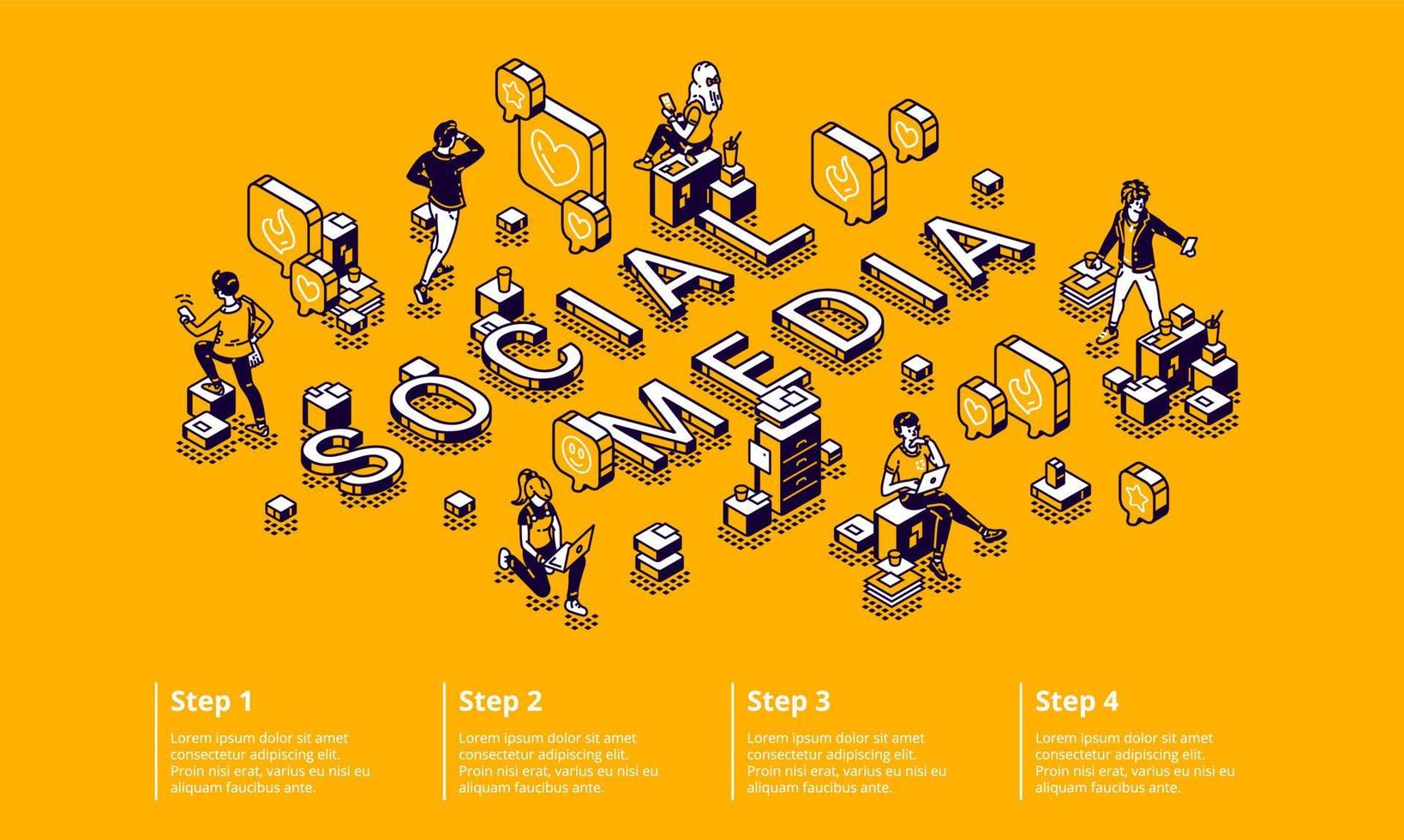 Social media isometric infographic with characters vector