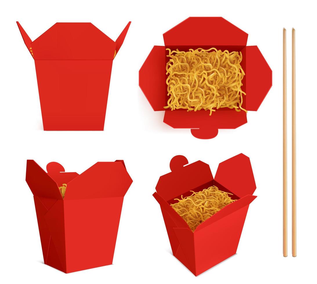 maqueta de fideos wok box, contenedor de comida para llevar vector