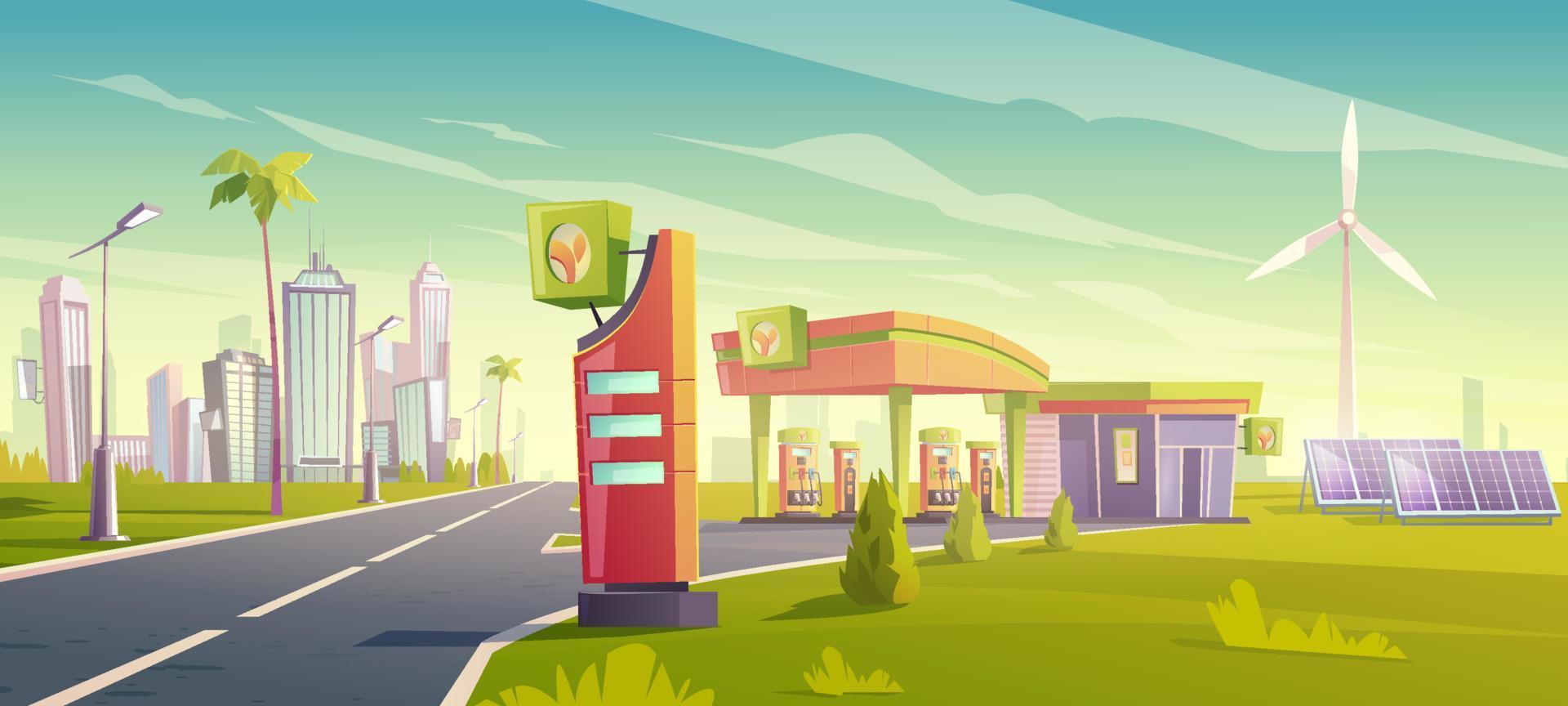 Eco gas station, green city car refueling service vector
