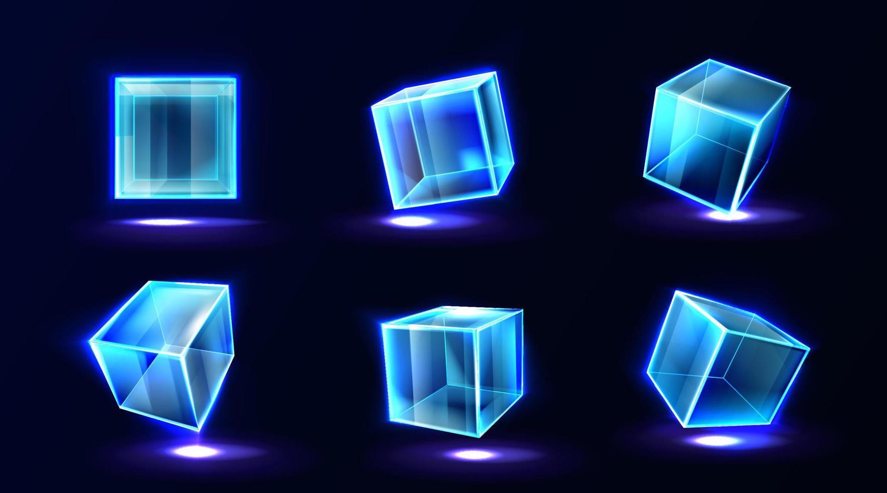 Plastic or glass cubes glowing with neon light set vector