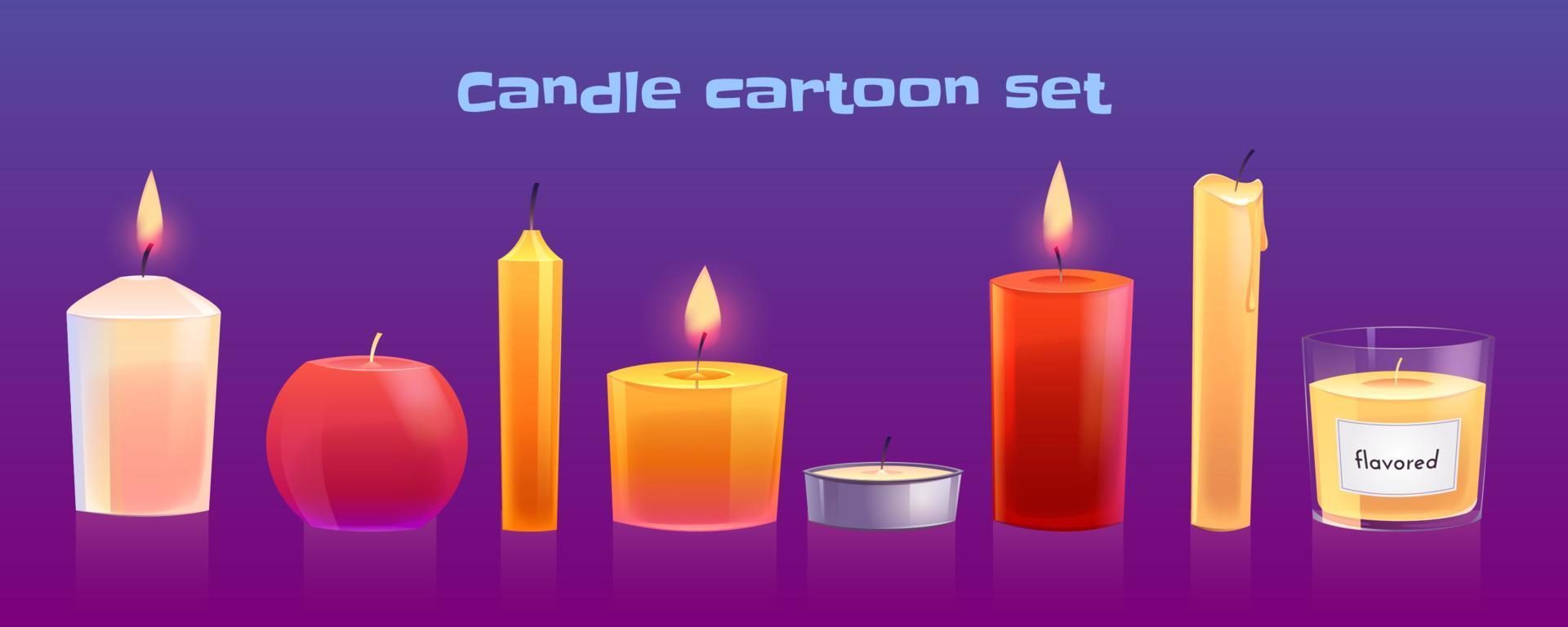 Set of cartoon candles different shapes isolated vector