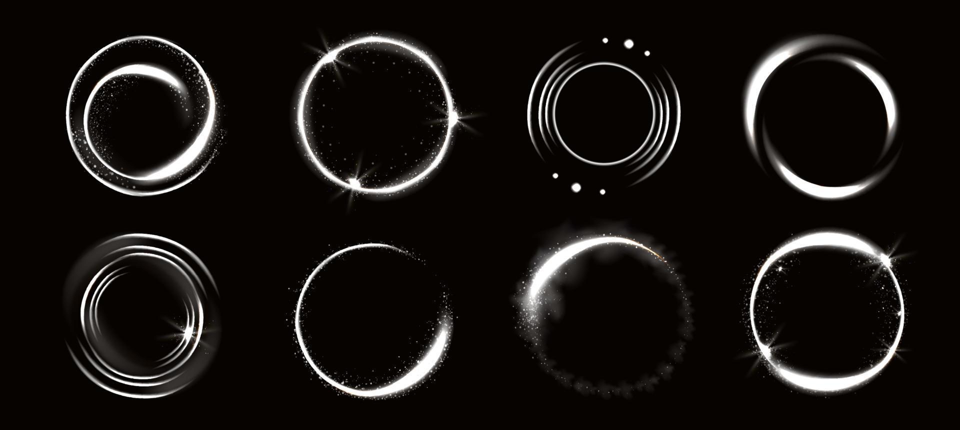 Light circles with sparkles, magic glow effect vector