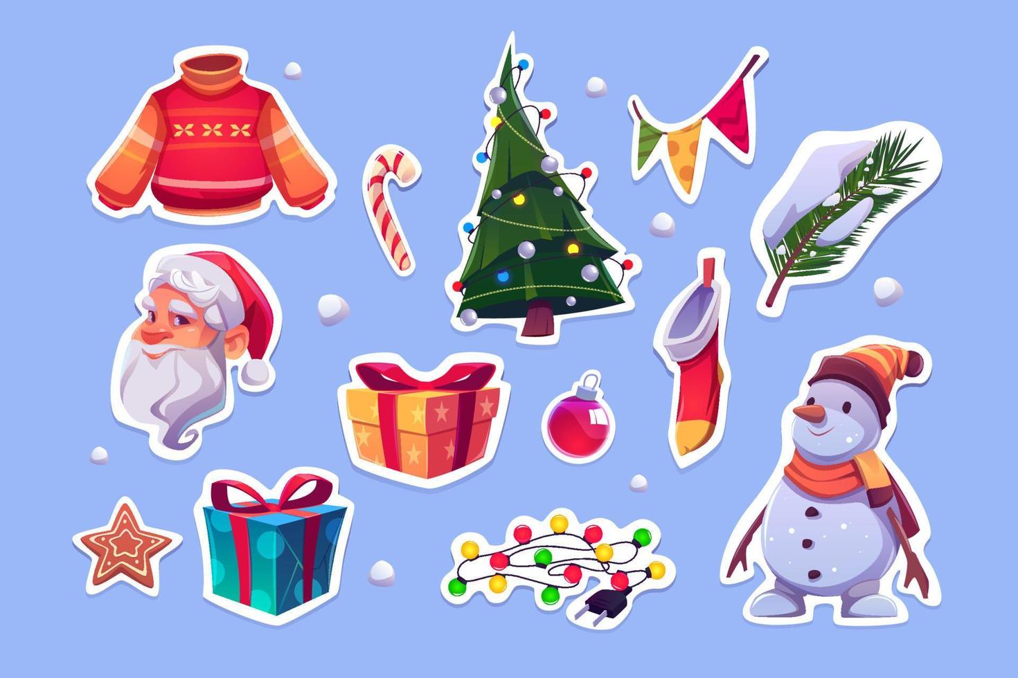 Christmas stickers with Santa Claus and pine tree vector
