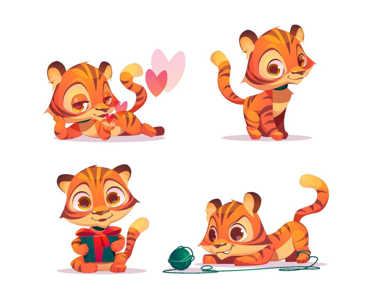 Cute baby tiger character in different poses vector