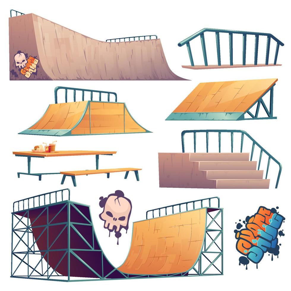 Skate park or rollerdrome equipment for skateboard vector