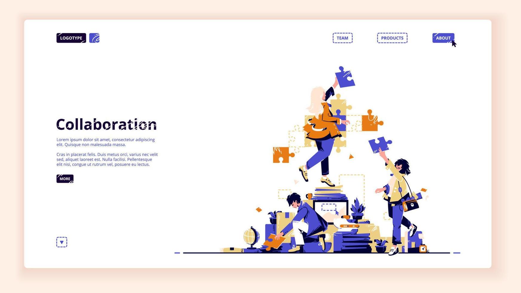 Teamwork collaboration landing page or web banner vector