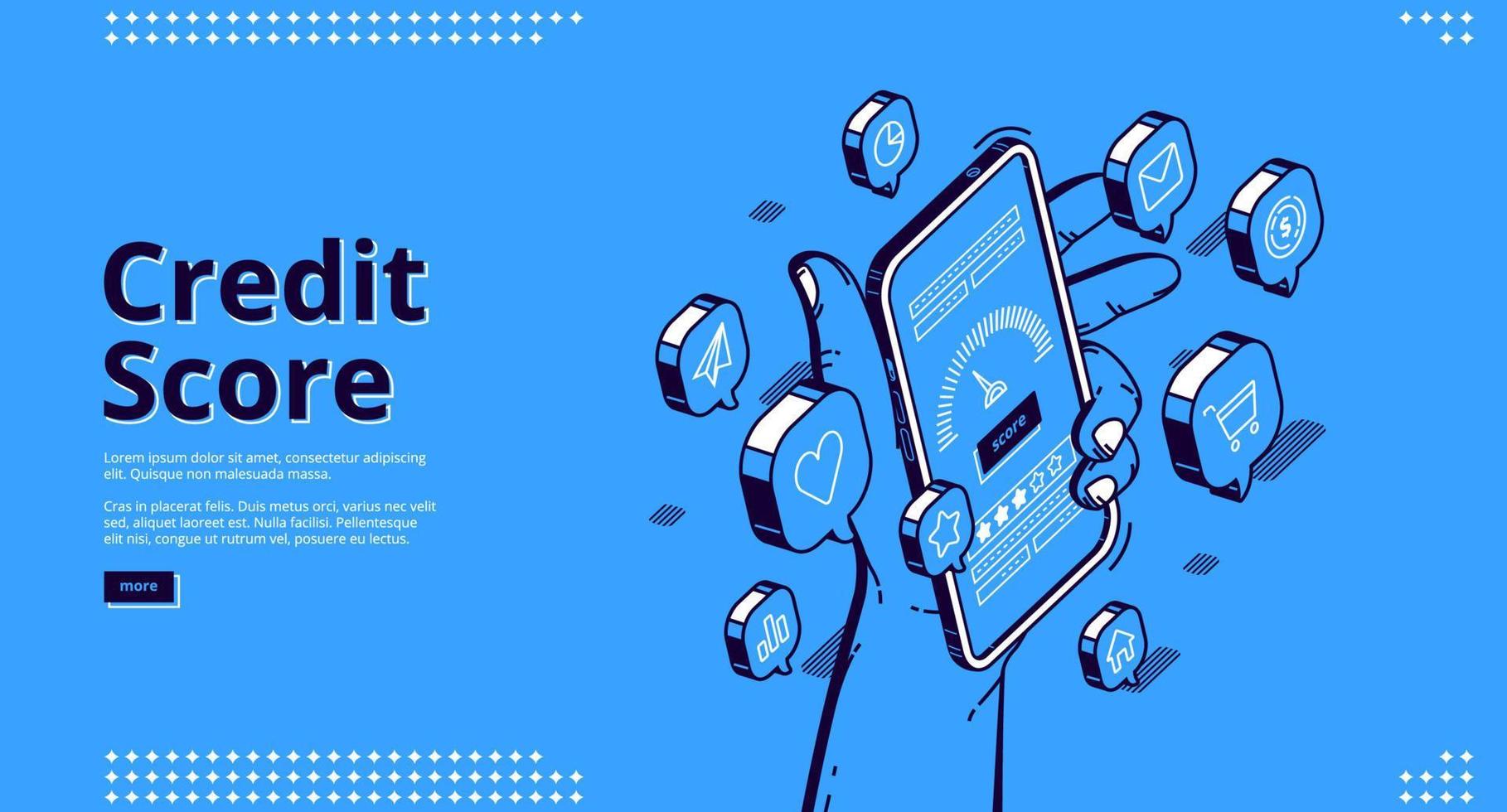 Credit score isometric landing page, bank rating vector