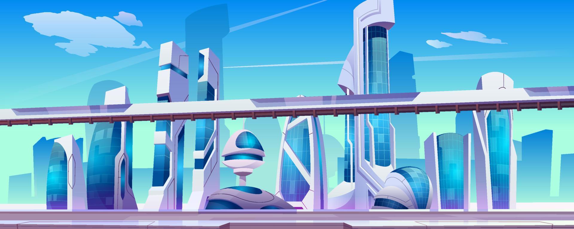 Future city futuristic street with glass buildings vector