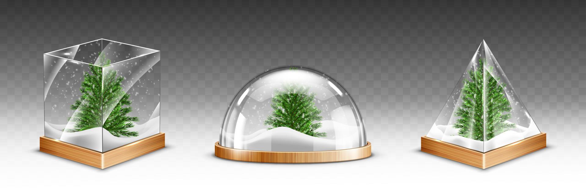 Snow globes with christmas tree on wooden base 15370358 Vector Art at