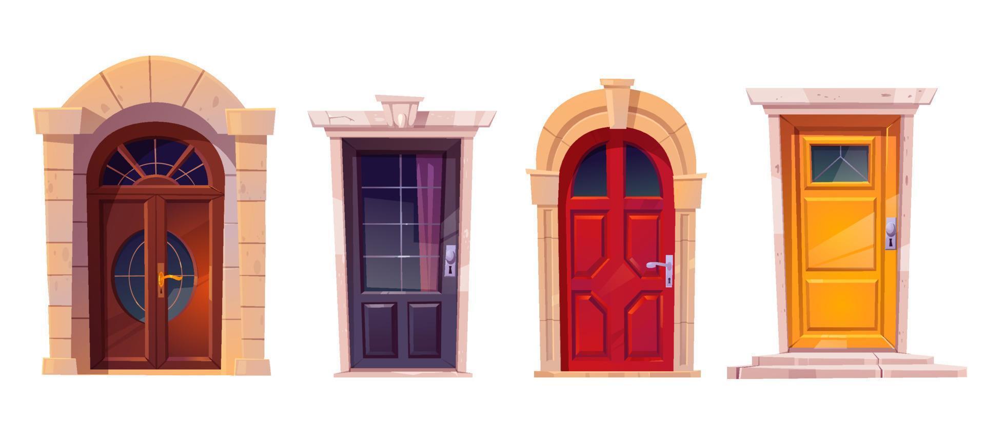 Wooden front doors with stone frame vector