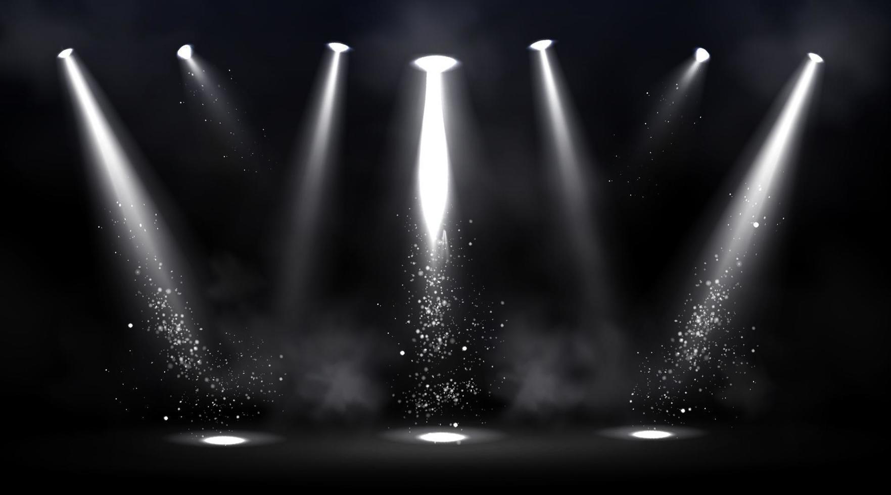 escenario iluminado por focos con humo vector