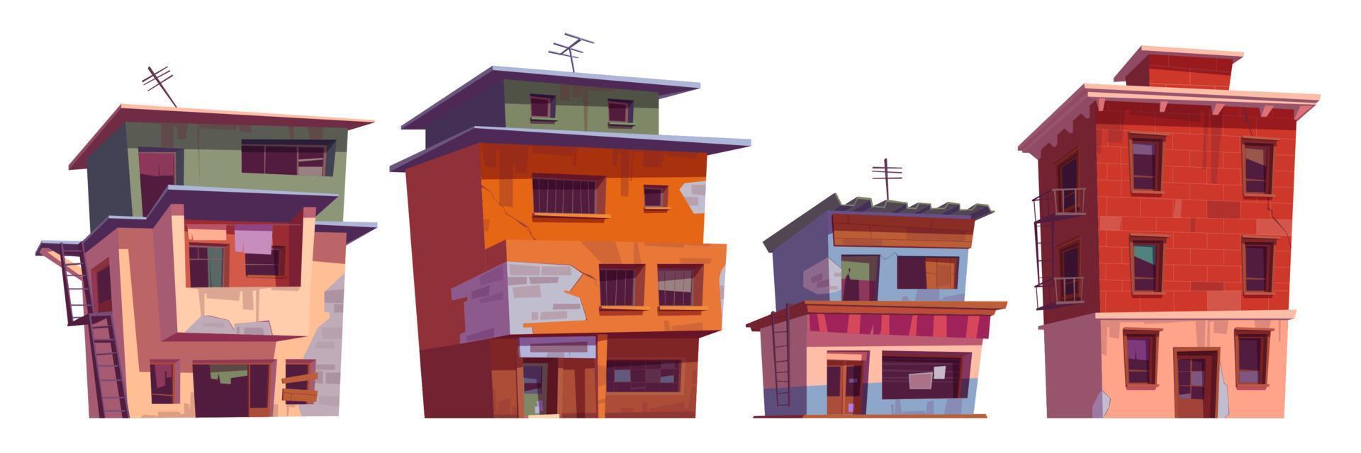 Poor dirty houses, buildings in ghetto area vector