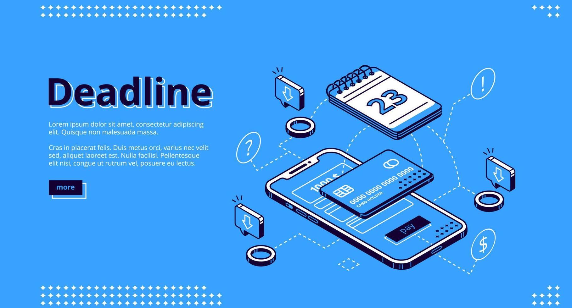 Deadline payment technology isometric web banner vector