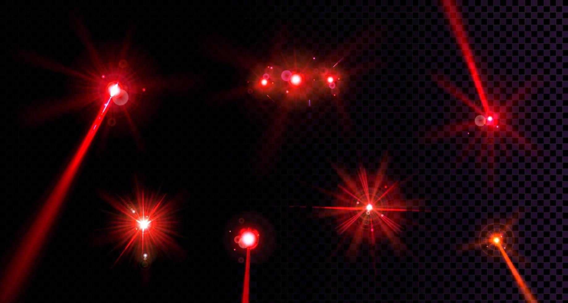 Red flare lights, glow flash beams, lens effect vector